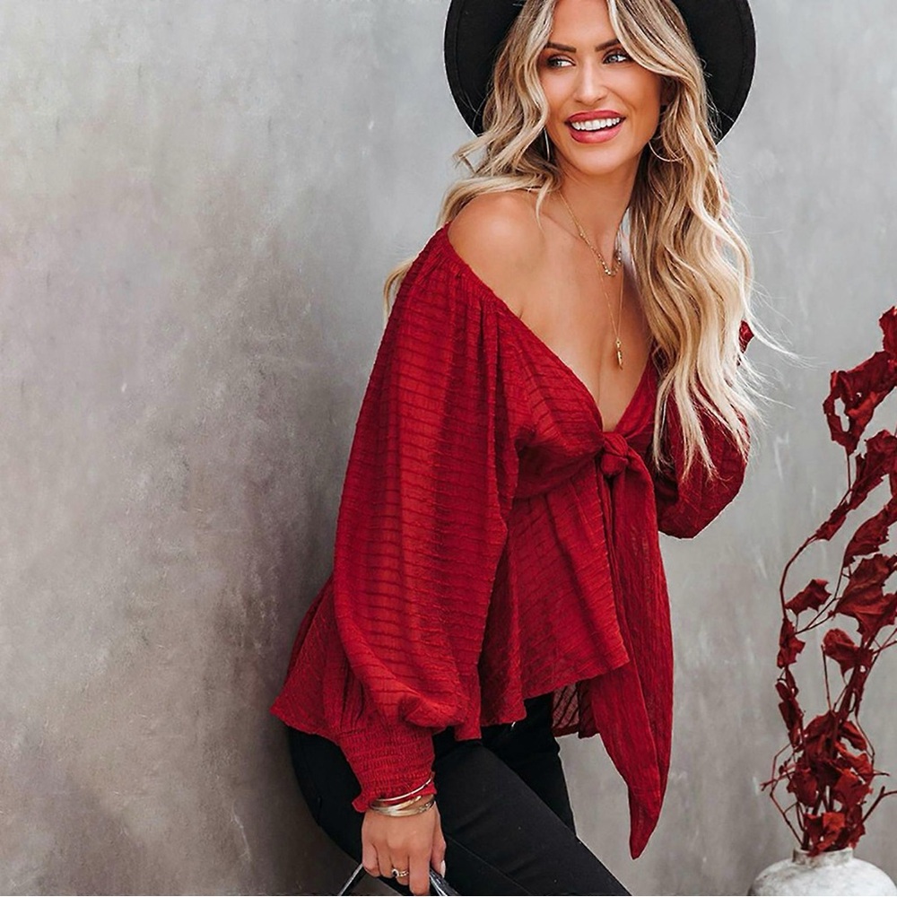 Vici Burnt Orange Chiffon Puff Long Blouse size xl